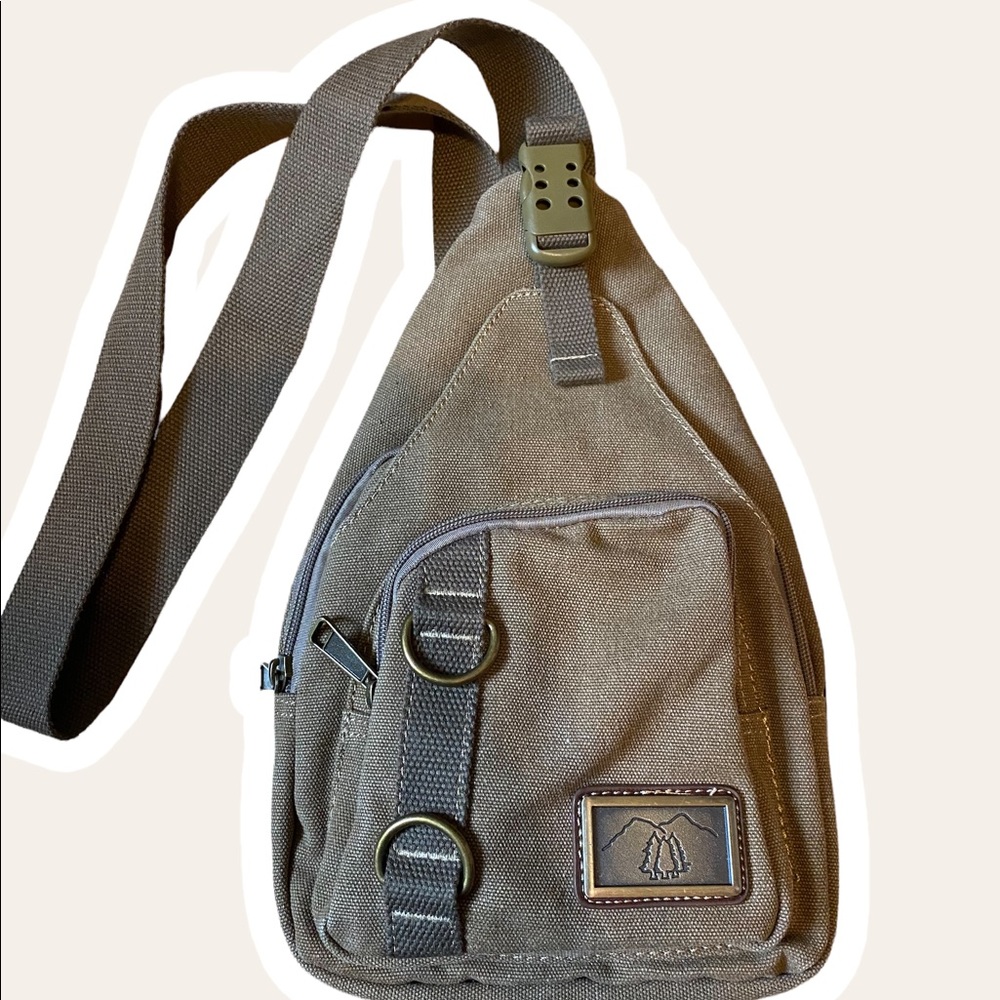 Nude/green Canvas shoulder bag